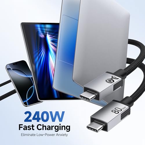 Image of Cable Matters 80Gbps Rugged Braided USB4 Cable, 1ft / 0.3m, Black | [8K@120Hz / 4K@480Hz Video, 240W Charging, 80Gbps Data Transfer], Thunderbolt 5 /4 Compatible