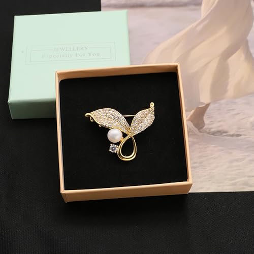 Image of Dainty Gold Crystal Flower Brooch Pin Shiny Zircon Pearls Floral Femininity Brooch Trendy Prom Costume Jewelry Accessories Gift for Women