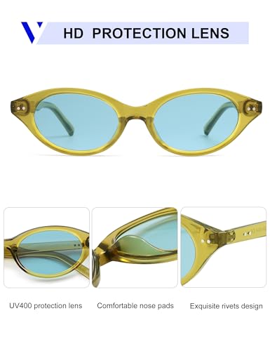 VANLINKER Retro Oval Cat Eye Sunglasses for Women Men Small 90s Style Vintage Trendy Narrow Frame VL98444