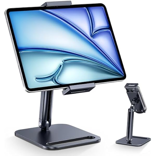 CreaDream Stojak na tablet, ciężki aluminiowy uchwyt na tablet na biurko z regulowanym uchwytem obrotowym o 360°, kompatybilny z iPadem Pro/Air/Mini, Galaxy Tab, Surface Pro, Kindle Fire 4,7-33.0 cm,
