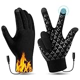 [Gagaciso] 手袋 メンズ 防寒 速暖 電熱グローブ スマホ対応 アルパカ裏起毛 USB充電式 ニット手袋 レディース秋冬 冬用 電熱防寒手袋 男女兼用 通勤通学 バイク 自転車 スキー サイクリング プレゼント (Black)