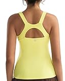 RUNNING GIRL Workout Tops for Women,Racerback Blue Tank Tops with Built in Bras,Padded Sports Bra Yoga Tank Athletic Tops(BX3119_Yellow_L)