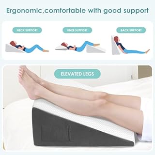 Cozymaker 12" Bed Wedge Pillow for Sleeping After Surgery, Back Support, Leg Elevation, Gerd Acid Reflux, Relief Neck Pain, Sleep Apnea, Snoring, Cooling Memory Foam Triangle Incline Wedge