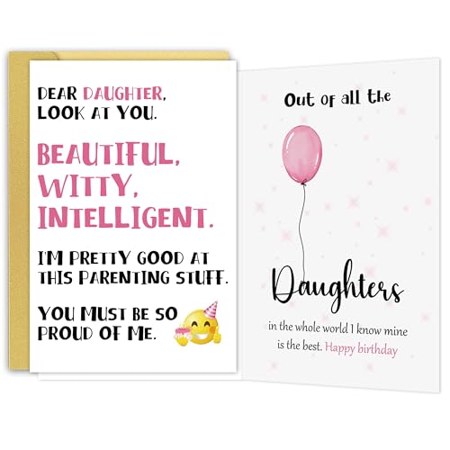BINVASDS Funny Birthday Card for Daughter, Birthday Card Gift for Daughter Adult, Happy Birthdays Cards from Mom Dad