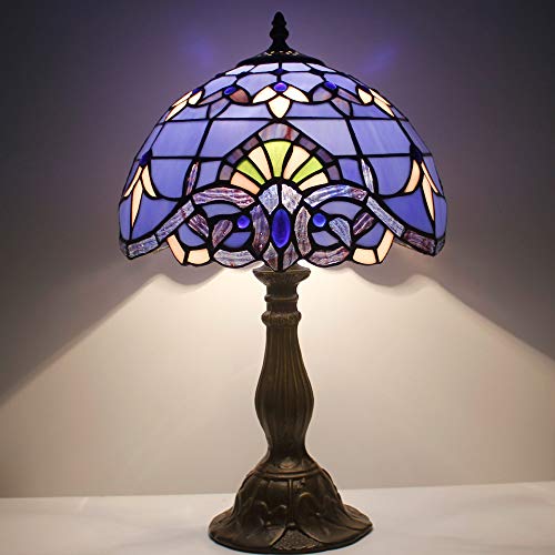 Image of WERFACTORY Tiffany Lamp Stained Glass Table Lamp 18Inch Blue Purple Baroque