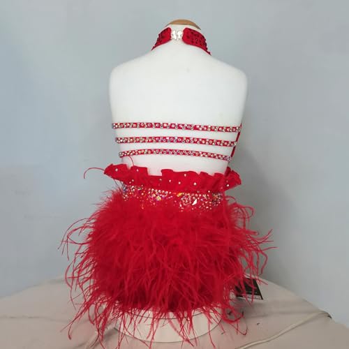 Girls' Red Lyrical Dance Dress Shining Water Diamond Decoration Modern Dance Pole Dance Dress2