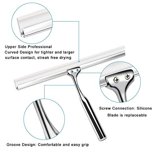 Homdsim Shower Squeegees Stainless Steel Window Glass Wiper Cleaner Squeegee For Shower Door Bathroom Kitchen Car Mirror - With Suction Cup Hook Holder #TOP3