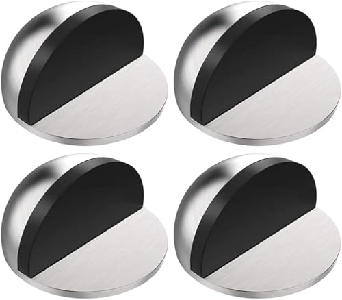TNTAIAHL 4 Pack Door Stoppers 3M Adhesive Door Stopper Stainless Steel Half Dome Floor Door Stop Brushed Nickel Door Stops No Drill Door Stopper for Office Bedroom Living Room Bath Shower Room