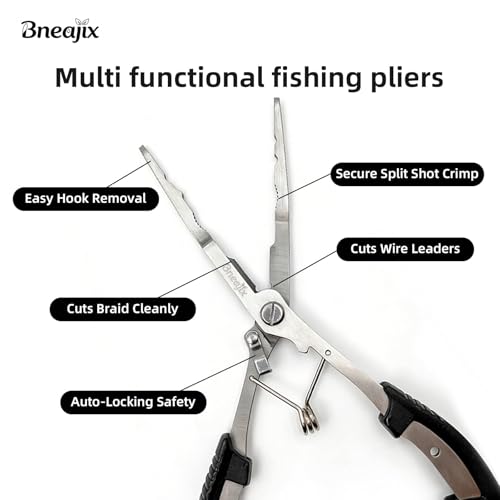 image for Bneajix Professional 8.4 Inch Fishing Pliers with Safety Lock, Multi-F