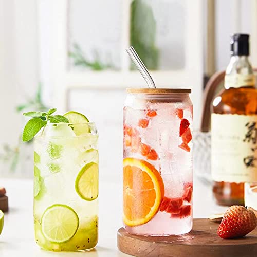 Yomarket Glass Cups With Lids And Straws 20 Oz 6 Pack Glasses Coffee Cups, Can Shaped Drinking Beer Glasses, Glass Cups With Bamboo Lids For Ice Bubble Tea Smoothie Coke Soda #TOP4