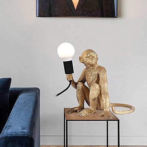 Loyalheartdy Modern Table Light Monkey Desk Lamp Resin Sitting Monkey Lighting Fixture For Living Room, Bedroom, Office, College Dorm Decoration (Gold, Table Lamp) #TOP5
