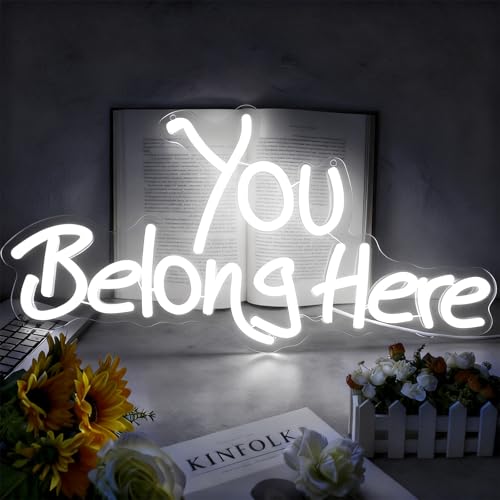 Image of Neon Sign, You Belong Here Neon Light Sign LED Letter Neon Lights for Wall Decor, USB Powered Neon Bar Sign for Party Club Restaurant, Bedroom Wall Decor 17.72 x 9.06 inch
