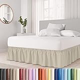 Wrap Around Dust Ruffle Bed Skirt - Cream - for Full Size Beds with 12 in. Drop - Easy Fit Elastic Strap - Pleated Bedskirt with Brushed Fabric - Wrinkle Free, Machine Wash - by CGK Linens