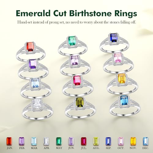 925 Sterling Silver Emerald Cut Engagement Ring Created Gemstome Cubic Zirconia Wedding Promise Ring Split Shank Halo Birthstone Rings for Women Size 6-104