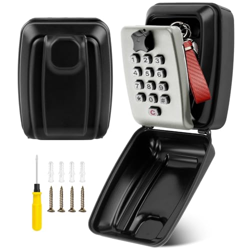 GIBOHOM Schlüsseltresor mit Zahlencode, Schlüsselsafe Wandmontage Außen mit 12 Stellig, Schlüsselkasten mit Zahlencode Rostfrei Robustes mit Wasserdicht Abdeckung, für Haus, Garage, Büro, Schule, Grau