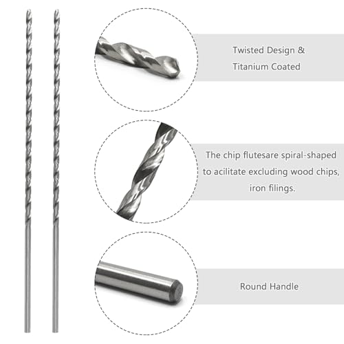 GYSRXS 200MM×3MM Lang Holzbohrer 2 Stück Extra Lange Bohrer Schnellarbeits Stahl Spiralbohrer Holz für Bohren von Holz,Aluminium und Kunststoff(Silber)
