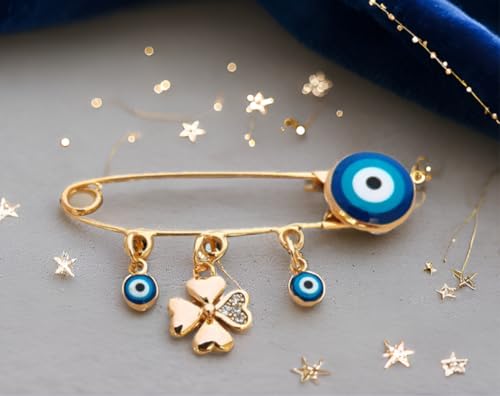 Image of Turkey Evil Eye Rhinestone Charm Blue Lucky Eyeball Hands Brooch Pins Jewelry for Good Luck