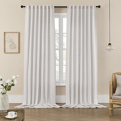 Image of Joydeco Linen Curtains for Living Room,Light Filtering Rod Pocket Back Tab Semi Sheer Drapes Window Long Curtains 120 inches Long Blanc de Blanc
