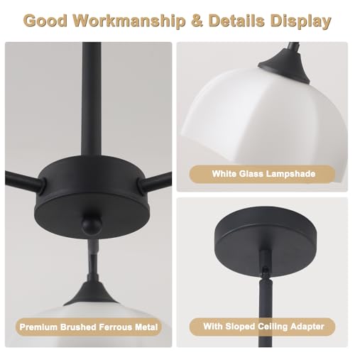 Image of 3-Light Semi Flush Mount Chandelier Mid Century Modern Sputnik Chandelier Fixture Vintage Dome Pendant Light Contemporary Black Chandelier for Kitchens Living Room