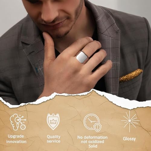 Image of Signet Biker Rings Solid Polished Stainless Steel Ring for Men Size 7-15,Black Gold Silver Great Gift