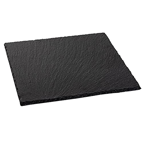 Rechteckiges Tablett aus Schiefer, 40 x 30 cm (15,75 x 11,81 Zoll) - Natürlicher Schwarzer Schieferstein mit Rustikalen Kanten - Rutschfester Schutz am Boden - Platzteller - Geeignet für Lebensmittel