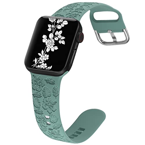 Floral Engraved Silicone Band Compatible With Apple Watch 42mm 44mm 45mm 49mm,Flower Pattern Carved Soft Silicone Sport Wristbands Strap for iWatch Series SE 9 8 7 6 5 4 3 2 1 for Women by REALSIGN - Used condition - Image 4