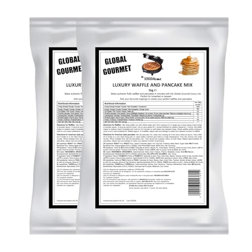 Global Gourmet Luxury Belgian Style Waffle & Pancake Mix 2 x 1KG Complete Ready Mix – for Belgian & Liege Waffles Quick & Delicious Value Size
