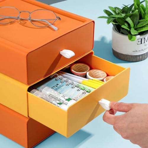 RETON 6 Stück Aufbewahrungsbox mit Schubladen, Stapelbare Schubladenbox, Schreibtisch Organizer Schubladen, Desk Organizer Box für Zimmer, Büro, Badezimmer (3 Farben)