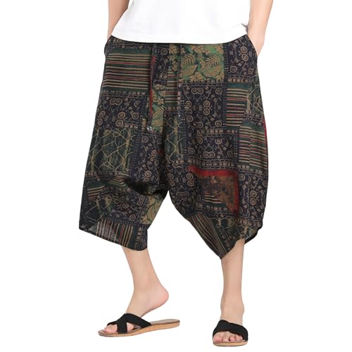 Tripleberly Mens Capri Pants Casual 3/4 Harem Pants with Pockets Baggy Capri Shorts for Men Elastic Waist Drawstring3