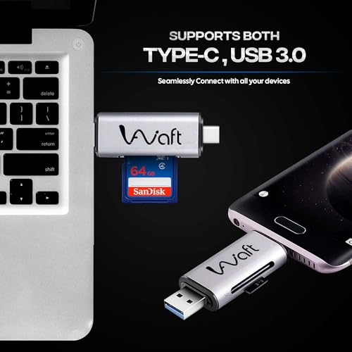 Image of AIWaft 2-in-1 High-Speed Card Reader | USB 3.0 & Type-C | Premium Aluminum Body with Protective Case | Supports SD, SDHC, SDXC, MicroSD | Fast Data Transfer & OTG Compatible for All Devices