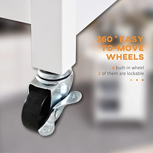 HOMCOM Kitchen Trolley, Kitchen Island on Wheels, w/Wood Top, 3 Shelves and Storage Cupboard, White - Image 4