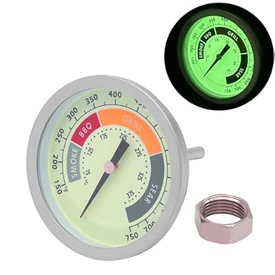 GLOWYE 3 1/8” Luminous BBQ Thermometer Gauge for CharBroil Oklahoma Joe’s Smokers, Weber, Royal Gourmet, Char-Griller and Most Charcoal Grills, 1/2 NPT Stainless Steel Grill Temperature Gauge