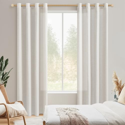Miniatura 4 de Cutewind Cortinas Lino Cortas Para Ventanas 140x160 Cm Cortina Dormitorio Juvenil Translucida 2 Piezas Cortinas Y Visillos Con Ojales Para Salon Comedor Habitacion, Blanco Marfil