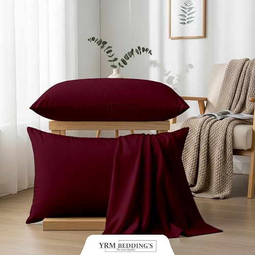 Image of YRM Bedding's - Egyptian Cotton 600TC Pillow Cover | Premium Pillowcases | Luxury Bedding-Export Collection | High Thread Count Durable & Breathable Covers - Wine | [20''x32''] Inches