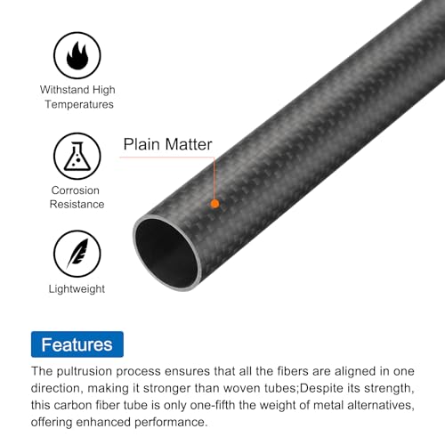 QUARKZMAN 2 Stück Kohlefaserrohre 18 x 20 x 330mm Matte Oberfläche Stange 3K Rollgewickelte Kohlefaser Rundrohre für RC Flugzeug Quadcopter Multicopter