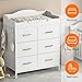 White Changing Table Dresser with 6 Fabric Drawers and Side Pockets, Nursery Dresser with Changing Top, Baby Dresser with Drawers, Diaper Changing Station for Nursery and Bedroom