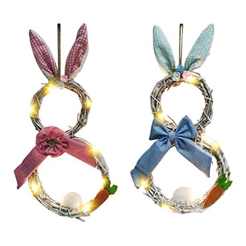 ZHISHENG Easter Bunny Wreath,Led Lights Easter Wreath Cover