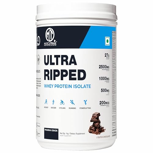 Image of MuscleTrail Pharma Grade Ultra Ripped Whey Protein Isolate - Premium Protein for Men & Women - 27g Protein - Supports Muscle Growth, Strength & Recovery - L-Carnitine (1Kg,Dutch Chocolate)