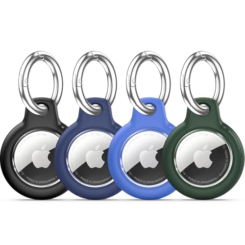 TNSNK Funda impermeable para Apple Airtag Holder con bloqueo, llavero colgante con llavero para equipaje, bicicleta, mascotas (negro, azul marino, azul y verde oscuro)