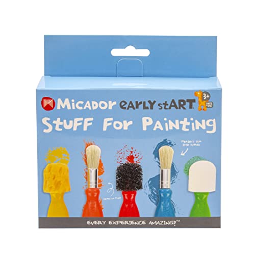 Image of Micador Early Start Stuff for Painting, 5-Piece Set - 3 Sponge + 2 Durable Bristle Brushes - Easy Grip - Rounded Handles - Ages 3+