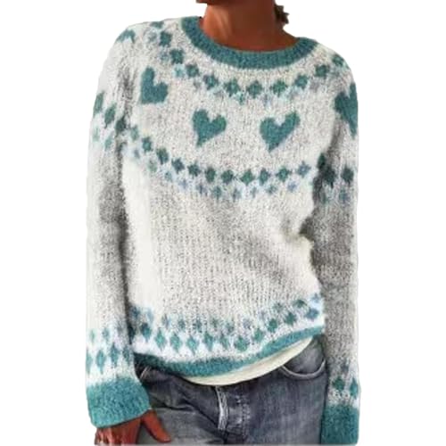 Fair Isle Sweater Women Boho Knitted Vintage Sweaters Casual Crewneck Long Sleeve Lightweight Cropped Pullover Tops