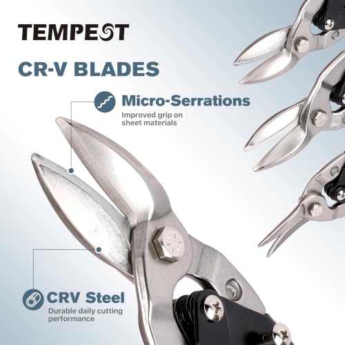 TEMPEST 3 Piece Aviation Snip Set, 10 Inch Metal Shears with Classic Sleeve Handles & Cr-V Serrated Blades for Straight, Left & Right Cuts, for Sheet Metal, Gutters, HVAC & Home DIY by Tempest - Used condition - Image 2