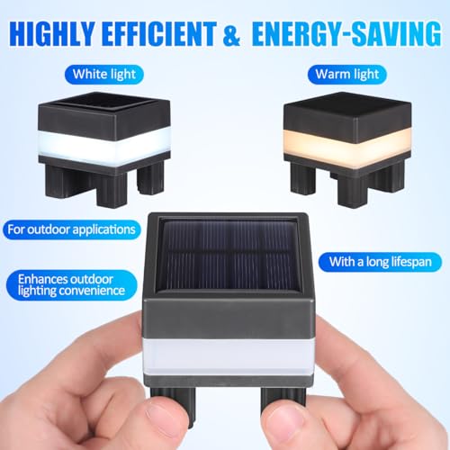 UKCOCO 2 Stk Solar Pfostenleuchten Outdoor - IP55 Wasserdicht Zaunlampen für 6.5x6.5cm Pfosten, Led Solarleuchten für Garten & Terrasse, Kaltweiß/Warmweiß