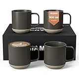 MIAMIO – Coffee Mugs Set of 4 / Ceramic Cups for Coffee (500 ml), Cappuccino, Latte Macchiato, Tea, Espresso/Dishwasher and Microwave Safe – Sierra Collection (Dark, Mugs (4X))