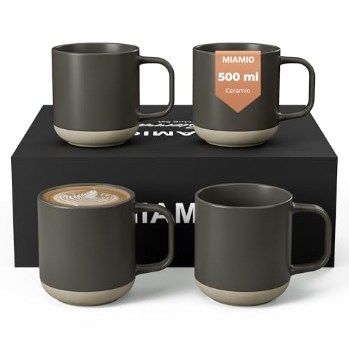 MIAMIO – Coffee Mugs Set of 4 / Ceramic Cups for Coffee (500 ml), Cappuccino, Latte Macchiato, Tea, Espresso/Dishwasher and Microwave Safe – Sierra Collection (Dark, Mugs (4X))