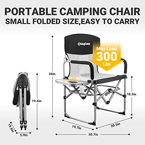 Kingcamp Camping Chairs For Adults Folding Chairs Camping Directors Chair With Side Table Heavy Duty Camping Chairs Supports 300Lbs For Outdoor,Camping,Lawn,Picnic,Trip(2 Pack Of Black/Grey) #TOP4