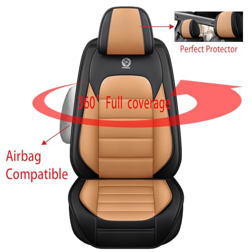Image of Fit for Sedan SUV Pick-up Truck,Automotive,Ice Slik Nappa Leather Car Seat Covers,Waterproof Durability Washable Seat Covers,5 Seat Complete Set Standard Full Coverage Car Seat Cover(Orange & Black)