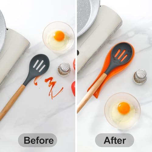 Image of Hasense Spoon Rest for Stove Top, Cooking Spoon Holder for Kitchen Counter, Porcelain Utensil Rest for Spatula, Ladle and Tong, Modern Classic Kitchen Coffee Bar Decor, Housewarming Gift, Orange