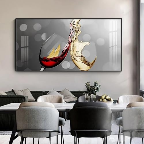 Impression sur toile abstraite verre de vin rouge déco moderne 40x80cm