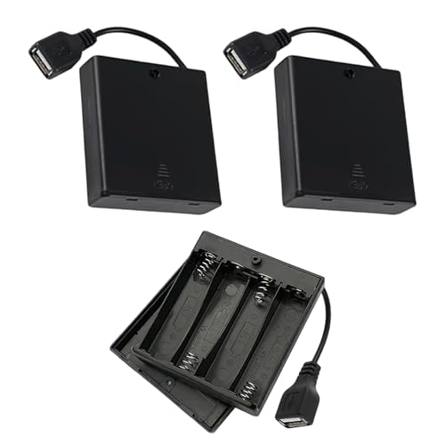 3 PCS 4 AA Battery Holder Case, 5V-6V USB Switch, Plastic Battery Storage Box with Wires, Battery Case Box Holder with On/Off Switch (Black)
